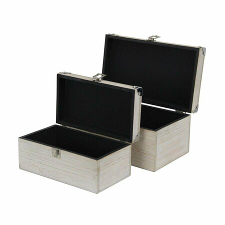 H2H White Wash Wood Box with Bronze Corner Accent - Set of 2 H22850236